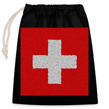 Swiss Flag mosaïque - Sac cadeau en coton avec cordon (25 x 30 cm) - noir - Devant