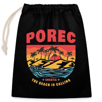 Porec Croatia beach design - Closable cotton gift bag (25x30cm) - black - Front
