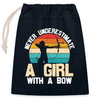 Funny Archery Design For Girls Bowhunter - Closable cotton gift bag (25x30cm) - navy - Front