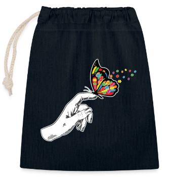 Sensibilisation à l’autisme des papillons - Sac cadeau en coton avec cordon (25 x 30 cm) - bleu marine - Devant