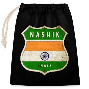 Nashik Indien Wappen Flaggen Design - Verschließbarer Geschenkbeutel aus Baumwolle (25x30cm) - Schwarz - Vorne