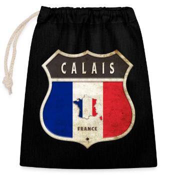 Calais Frankreich Wappen Flaggen Design - Verschließbarer Geschenkbeutel aus Baumwolle (25x30cm) - Schwarz - Vorne
