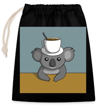 Pause café Koala - Sac cadeau en coton avec cordon (25 x 30 cm) - noir - Devant
