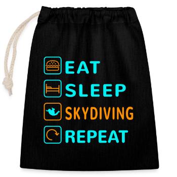 Essen. Schlafen. Skydiving. Wiederholen Design - Verschließbarer Geschenkbeutel aus Baumwolle (25x30cm) - Schwarz - Vorne