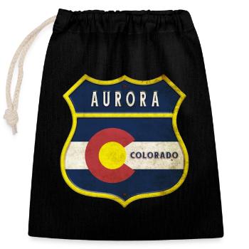 Aurora Colorado Wappen Design - Verschließbarer Geschenkbeutel aus Baumwolle (25x30cm) - Schwarz - Vorne