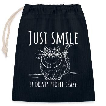 just smile, it drives people crazy! Grinsekatze w - Verschließbarer Geschenkbeutel aus Baumwolle (25x30cm) - Navy - Vorne