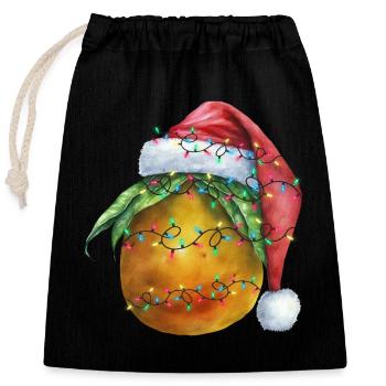 Christmas Mango - Verschließbarer Geschenkbeutel aus Baumwolle (25x30cm) - Schwarz - Vorne