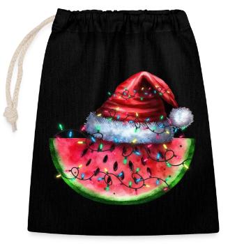 Pastèque de Noël - Sac cadeau en coton avec cordon (25 x 30 cm) - noir - Devant