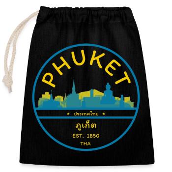 Phuket City Skyline Emblem - Closable cotton gift bag (25x30cm) - black - Front