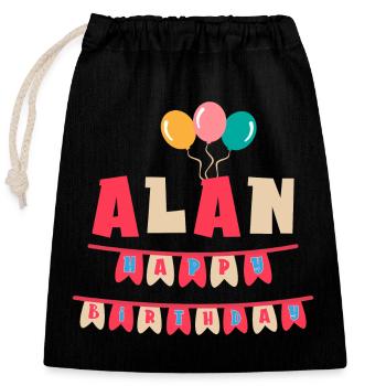 Alan T-Shirt Happy Birthday Happy Birthday - Verschließbarer Geschenkbeutel aus Baumwolle (25x30cm) - Schwarz - Vorne