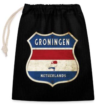 Design des armoiries de Groningen, Pays-Bas - Sac cadeau en coton avec cordon (25 x 30 cm) - noir - Devant
