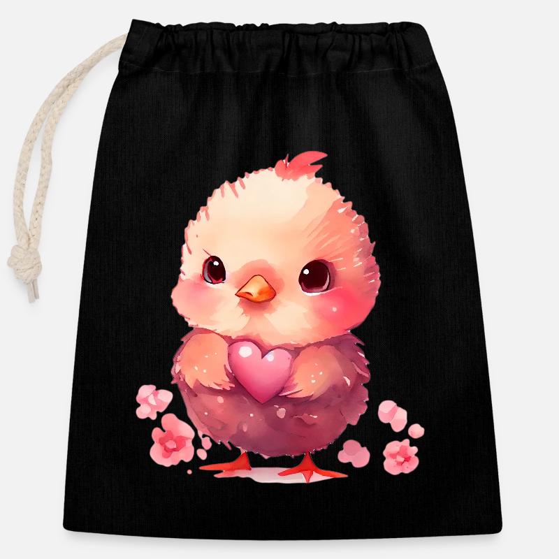 Chick Valentine's Day Gift - Closable cotton gift bag (25x30cm) - black