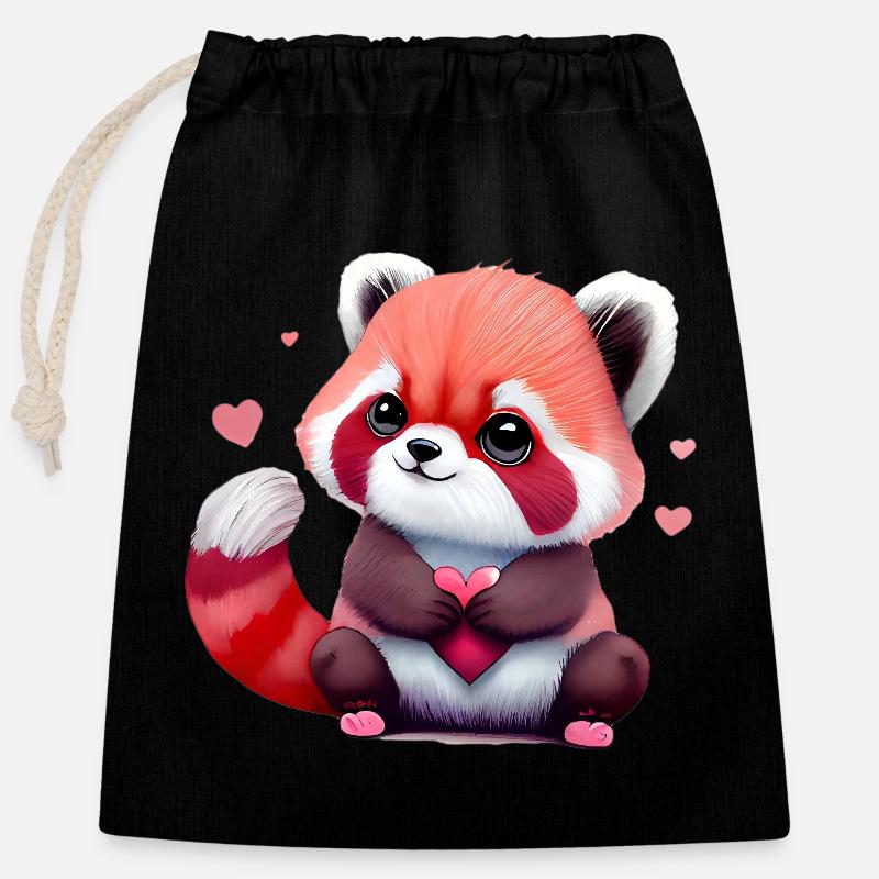Panda Bear Valentine's Day Gift - Closable cotton gift bag (25x30cm) - black