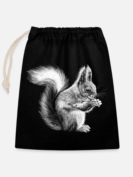 Eichhörnchen - Verschließbarer Geschenkbeutel aus Baumwolle (25x30cm) - Schwarz