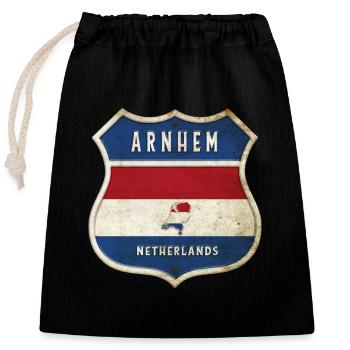 Design des armoiries d'Arnhem, Pays-Bas - Sac cadeau en coton avec cordon (25 x 30 cm) - noir - Devant