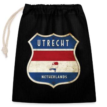 Design des armoiries d'Utrecht, Pays-Bas - Sac cadeau en coton avec cordon (25 x 30 cm) - noir - Devant