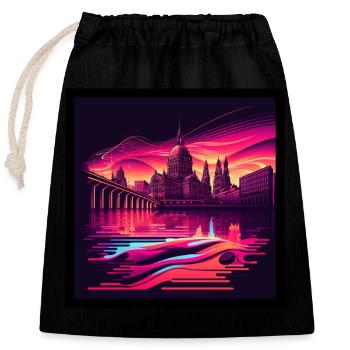 Skyline von Dresden im Abendlicht Vaporwave Optik - Verschließbarer Geschenkbeutel aus Baumwolle (25x30cm) - Schwarz - Vorne