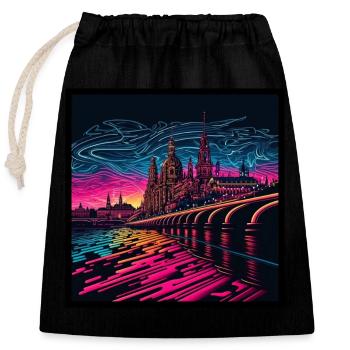 Skyline von Dresden im Abendlicht Vaporwave Optik - Verschließbarer Geschenkbeutel aus Baumwolle (25x30cm) - Schwarz - Vorne