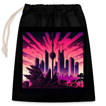 Skyline von Berlin im Abendlicht Retrowave Optik - Verschließbarer Geschenkbeutel aus Baumwolle (25x30cm) - Schwarz - Vorne