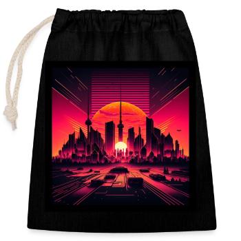 Skyline von Berlin im Abendlicht Vaporwave Optik - Verschließbarer Geschenkbeutel aus Baumwolle (25x30cm) - Schwarz - Vorne