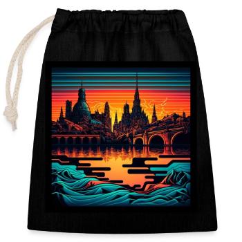 Skyline von Dresden im Abendlicht Vaporwave Optik - Verschließbarer Geschenkbeutel aus Baumwolle (25x30cm) - Schwarz - Vorne