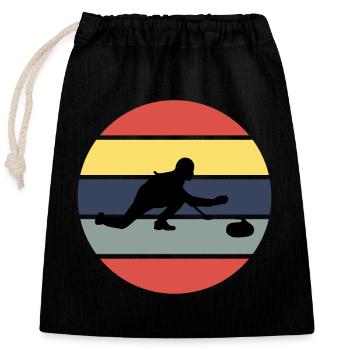 Stone Curling Winter Sport 80s Style Retro Vintage - Closable cotton gift bag (25x30cm) - black - Front
