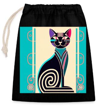 Néon Spirale Chat Art déco - Sac cadeau en coton avec cordon (25 x 30 cm) - noir - Devant