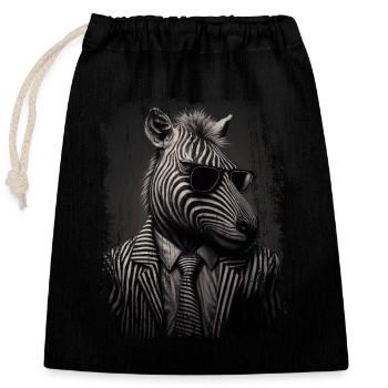 Extravagantes Zebra - Verschließbarer Geschenkbeutel aus Baumwolle (25x30cm) - Schwarz - Vorne