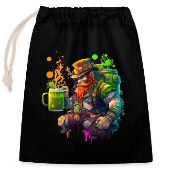 Steampunk Leprechaun mit Hut und Fass - Verschließbarer Geschenkbeutel aus Baumwolle (25x30cm) - Schwarz - Vorne