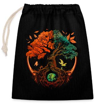 Mythique Yggdrasil l’arbre du monde vert, orange - Sac cadeau en coton avec cordon (25 x 30 cm) - noir - Devant