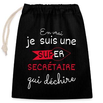 Super Secrétaire qui Déchire - Sac cadeau en coton avec cordon (25 x 30 cm) - noir - Devant