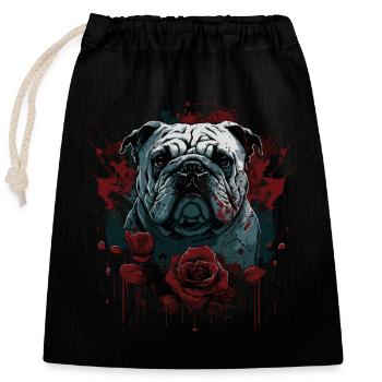 English Bulldog with red roses - Closable cotton gift bag (25x30cm) - black - Front