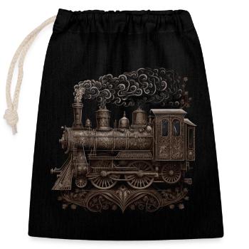 Steam locomotive - Closable cotton gift bag (25x30cm) - black - Front