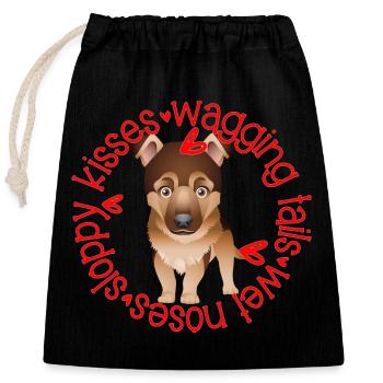 Cute German Shepherd, sloppy kisses - Closable cotton gift bag (25x30cm) - black - Front