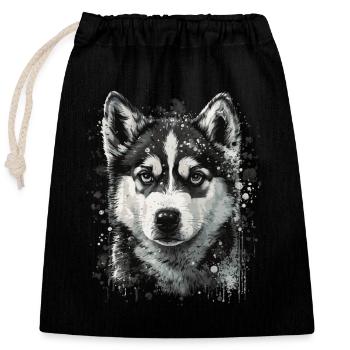 Husky puppy - Closable cotton gift bag (25x30cm) - black - Front