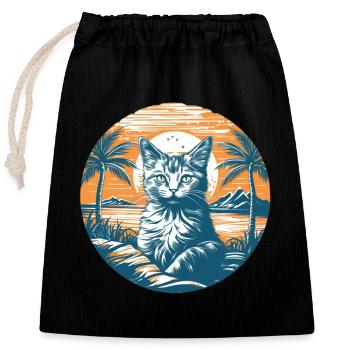 Tropical Cat Magic at Sunset - Closable cotton gift bag (25x30cm) - black - Front