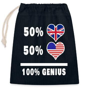 Drapeau 100% Genius des États-Unis et du Royaume-Uni - Sac cadeau en coton avec cordon (25 x 30 cm) - bleu marine - Devant