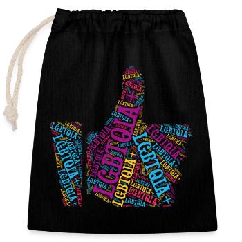 T-shirt LGBTQIA+ Pouce vers le haut Nuage de mots Gay Pride - Sac cadeau en coton avec cordon (25 x 30 cm) - noir - Devant