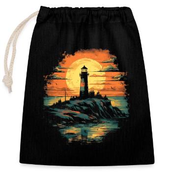 Phare devant le coucher du soleil dans la mer - Sac cadeau en coton avec cordon (25 x 30 cm) - noir - Devant