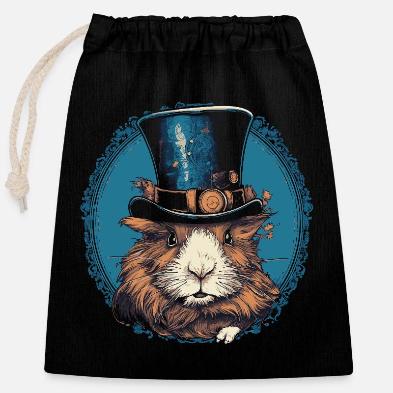 Steampunk guinea pig - Closable cotton gift bag (25x30cm) - black