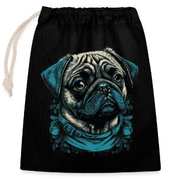 Little Pug Dog - Closable cotton gift bag (25x30cm) - black - Front