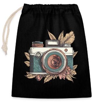 Coole Vintage Retro Kamera Boho Style - Verschließbarer Geschenkbeutel aus Baumwolle (25x30cm) - Schwarz - Vorne