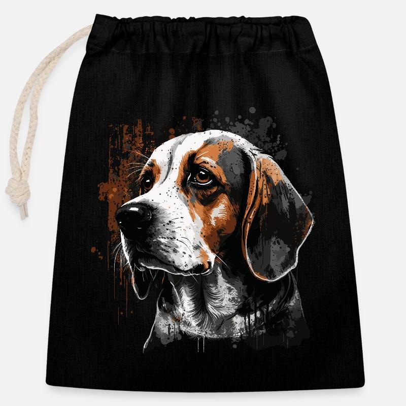 Chien Beagle - Sac cadeau en coton avec cordon (25 x 30 cm) - noir