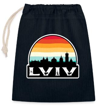 Lviv Ukraine Flag Skyline Travel Souvenir - Closable cotton gift bag (25x30cm) - navy - Front