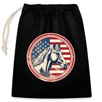 Drapeau vintage américain avec cheval - Sac cadeau en coton avec cordon (25 x 30 cm) - noir - Devant