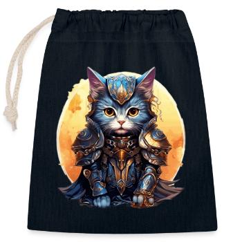 Cat in Knight Armor,Ai Gen - Closable cotton gift bag (25x30cm) - navy - Front