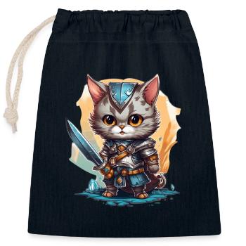 Katze in Ritter Ausrüstung mit Langschwert, AI Gen - Verschließbarer Geschenkbeutel aus Baumwolle (25x30cm) - Navy - Vorne