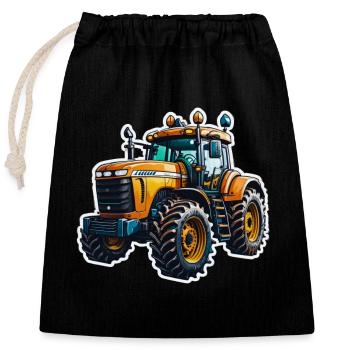 Tracteur - Sac cadeau en coton avec cordon (25 x 30 cm) - noir - Devant