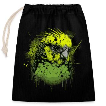 Perruche verte - Sac cadeau en coton avec cordon (25 x 30 cm) - noir - Devant