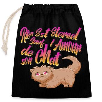 Miaouh Rien est éternel sauf l'amour de son chat - Sac cadeau en coton avec cordon (25 x 30 cm) - noir - Devant